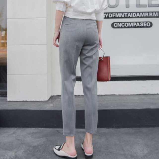 《》綿混のスーツ生地が上品に見える。テーパードパンツ スラックスパンツ アンクルパンツ テーパード スラックス ボトムス 通勤 オフィス クロップド丈 カジュアル キレイめ シンプル 無地 美脚 春夏送料無料