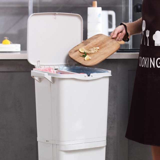 ゴミ箱 分別 ごみ箱 スリム ダストボックス 縦型 2段 キッチン ふた付き 3分別 大容量 ワゴン 45L リビング 引出し プッシュ おしゃれ 新生活_1