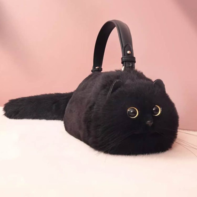 エコファー ネコ好き 長毛 ネコグッズ 猫型 ショルダーバッグ 超リアル