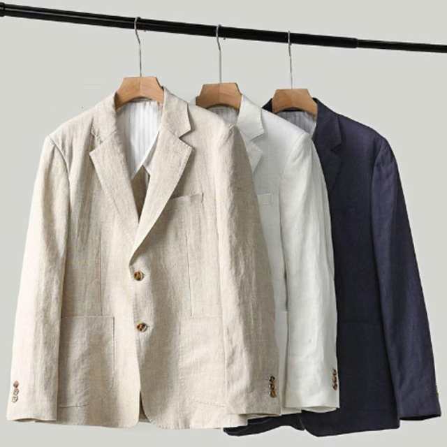 サマースーツ 麻セットアップ 涼しい 長袖 スラックス テーラードジャケット 紳士服 メンズ リネン 麻セットアップ ブレザー スーツ 春夏 サマージャケット リネンパンツ 麻ジャケット 上下セット 夏 通勤 父の日_4