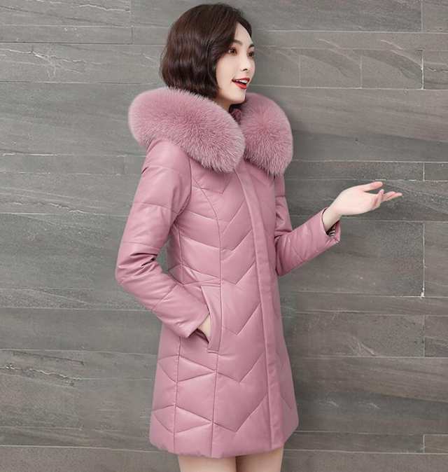 レザーダウンコート　ダウンコート　ロングコート　革ダウンコート　ダウン　膝上　ミドル丈　ファーフード　防寒　 メンズ 店長おすすめダウンコート 本革ジャケット レディース ファーコート