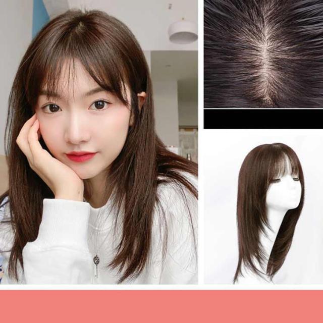 人毛 ウィッグ ロング フルウィッグ 人毛100％ 自然 47cm 自然黒 自然茶 ウィッグ 総手植え ミセス かつら 全頭かつら ブラック ブラウン_2