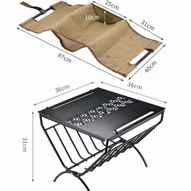 焚火用薪スタンドテーブル　アイアン薪スタンド　クーラーボックスタンド　キャンプ用品　多機能　薪入れバッグ付き　コンパクト_7