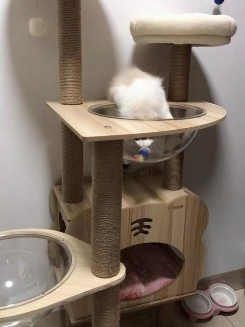 キャットタワー 木製 175cm多頭飼い 据え置き型 宇宙船 爪とぎ