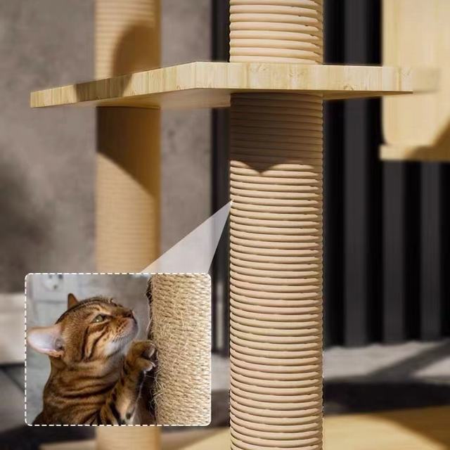 キャットタワー 透明宇宙船 頑丈 据え置き木製 麻紐 爪とぎボール 猫ベッド 大型 木目調　多頭飼い 据え置き型 爪とぎ 猫タワー 爪研ぎ 高さ135cm_3