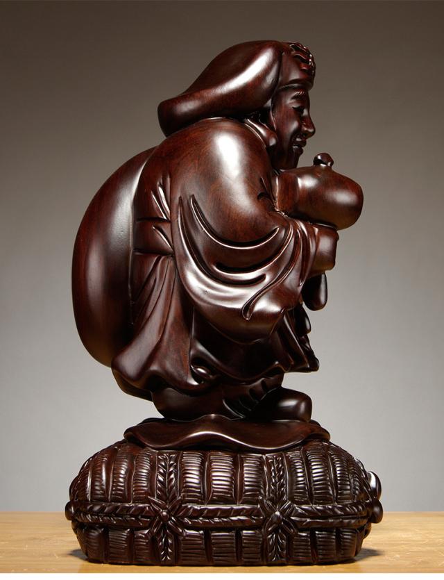 黒檀 木彫 大黒天 福の神 鎮宅辟邪 手作り招財開運 置物 精密細工 工芸品