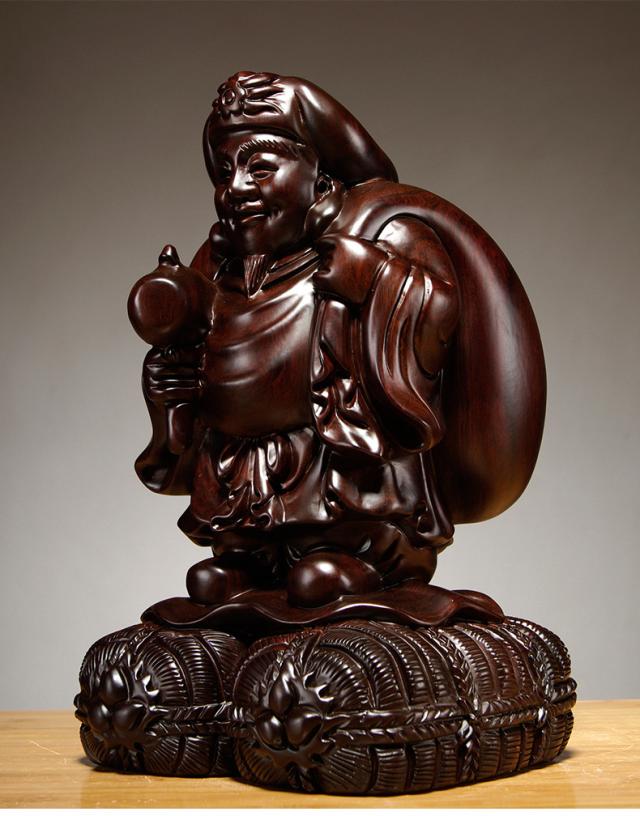 黒檀 木彫 大黒天 福の神 鎮宅辟邪 手作り招財開運 置物 精密細工 工芸品