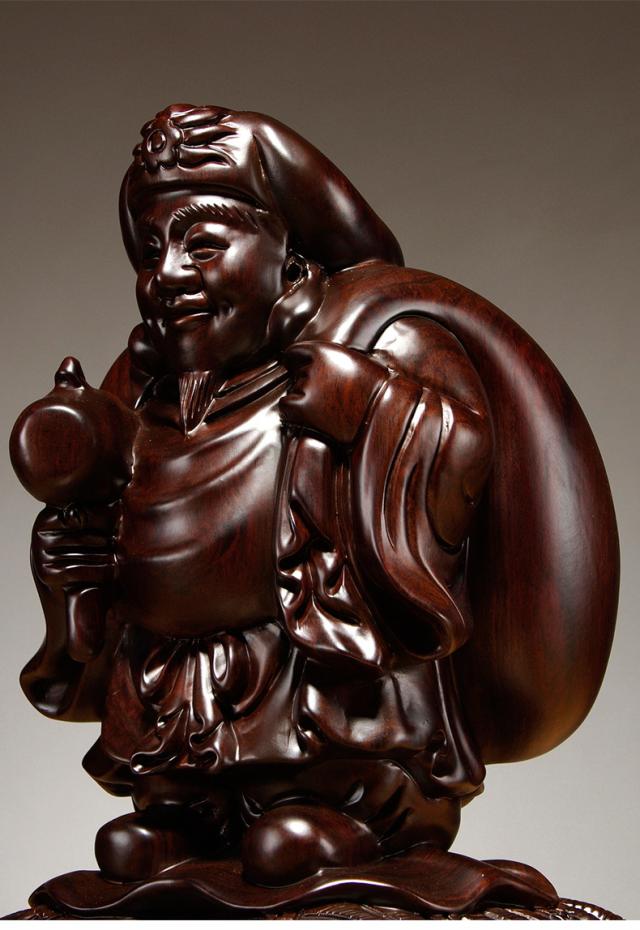 黒檀 木彫 大黒天 福の神 鎮宅辟邪 手作り招財開運 置物 精密細工 工芸品