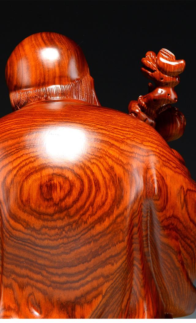 木彫仏像 七福神 置物 福禄寿 木像 木製フィギュア 黄花梨 花梨木 高級天然カリン材 神像 仏像コレクション 木彫り置物 (高さ：15cm)