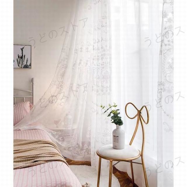 専用ページ 2番 ホワイト刺繍入りレースカーテン 【2枚入り】 【幅