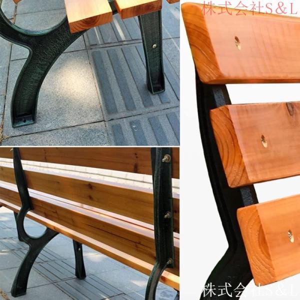 無垢材パークベンチ屋外ガーデンベンチ木製パークチェアダブルベンチスチールベンチS＆L最大耐荷重280kgガーデンチェア背もたれ付き2-3人掛けアウトドア_4