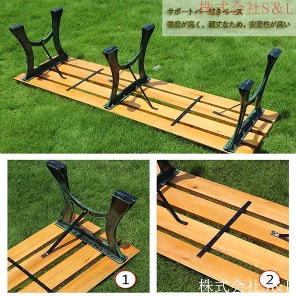 無垢材パークベンチ屋外ガーデンベンチ木製パークチェアダブルベンチスチールベンチS＆L最大耐荷重280kgガーデンチェア背もたれ付き2-3人掛けアウトドア_5