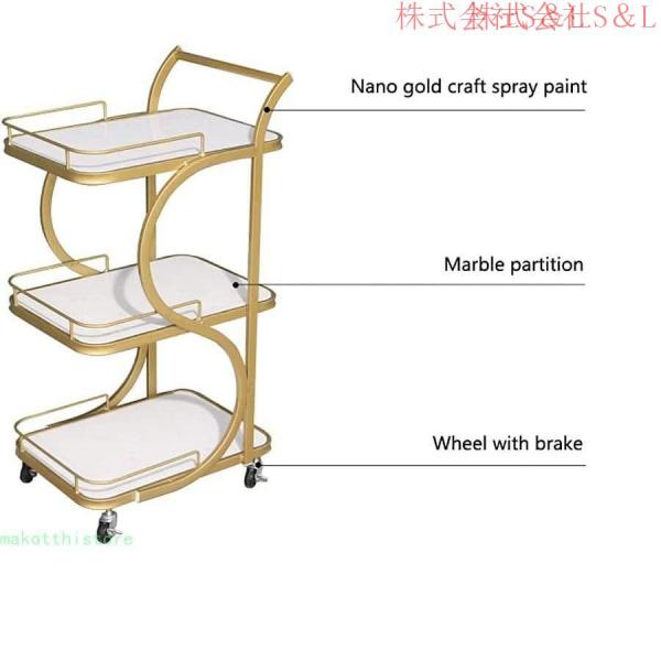 キッチンカート収納手トラック，3段キッチンカートハンドル付き、S＆L大理石のカウンタートップ、塗装処理、錆びにくい、キッチンホテル用2つのサイズが利用可能 キッチンカート収納手トラック，3段キッチンカートハンドル付き、S＆L