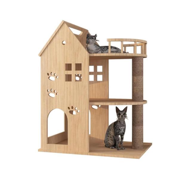 キャットタワー木製猫タワー木製突っ張り大型猫用多頭飼い透明宇宙船天然サイザル麻紐S＆L爪とぎキャットツリ見晴台ねこハウス掃除簡単お手入れ簡単