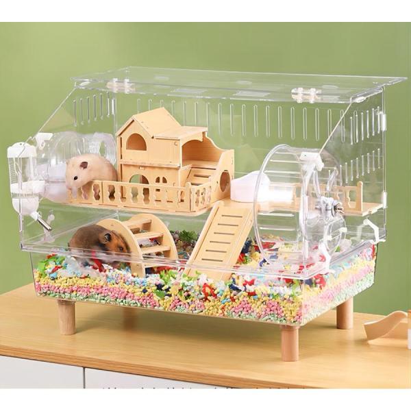 Poaery】アクリル製 ハムスターケージ 透明デザイン パイプ付属 幅広い