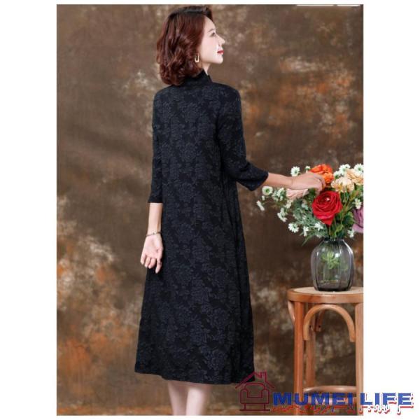 ライン 七分袖 花柄 ロング丈 結婚式ワンピース 叔母 50代 お食事会