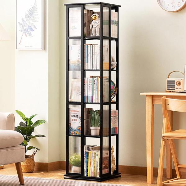 回転式 本棚 大容量 木製 コミックラック 4面 360度回転 納 回転棚 株式会社S＆L スリム A4が入る高さ タワーラック 棚 隙間収納 すきま収納 絵本棚 漫画