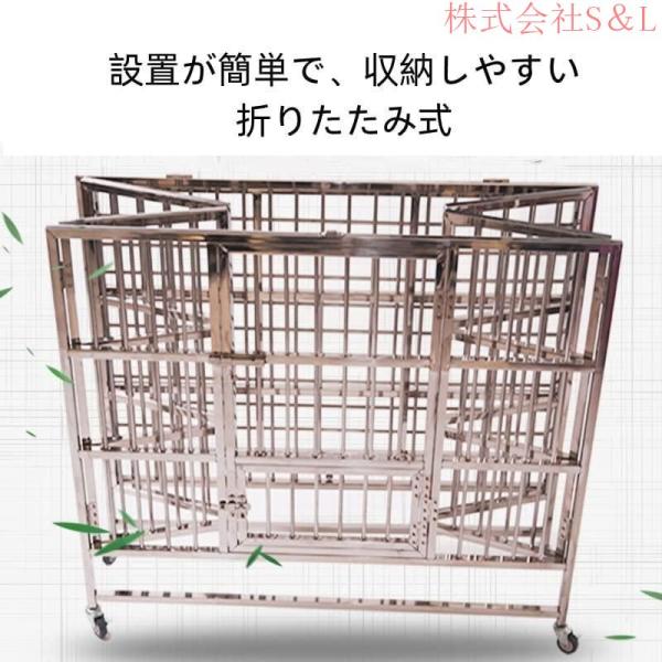 ペットケージドッグハウス202ステンレス錆びにくい犬檻犬小屋キャスター付きS＆L角パイプ折りたたみ式組み立て折りた小型犬大型犬中型犬ウサギペット_2