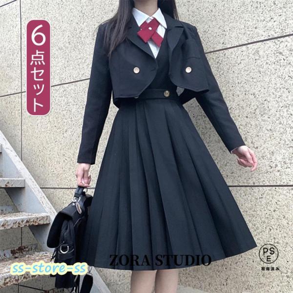 卒業式スーツ女の子小学生ワンピース6点セット入学式子供服卒服小学校卒業式子供S＆Lスーツフォーマルスーツ卒業式服お受験発表会ブラック黒ネイ