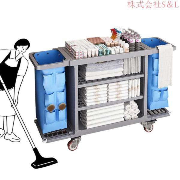 清掃カート ビルメンカート多機能 掃除カー メンテナンスカート 大容量 清掃用具 耐荷重100kg 360°ブレーキホイール付き ガレージS＆L  学校 病院 工場 ホテル