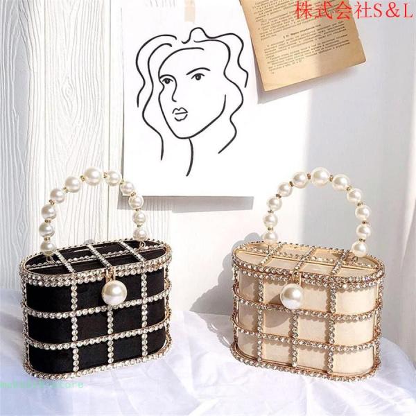 イブニングクラッチバッグ女性の高級パールビーズメタリックケージ