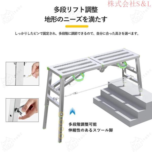 折りたたみ式足場台 四脚アジャスト式 立ち馬 洗車台 伸縮脚付脚立 作業台 耐荷重150kg持ち運び便利 踏み台 株式会社錦 使用でき、窓の掃除、外壁と外壁の塗装 折りたたみ式足場台 四脚アジャスト式 立ち馬 洗車台 伸縮脚付脚立