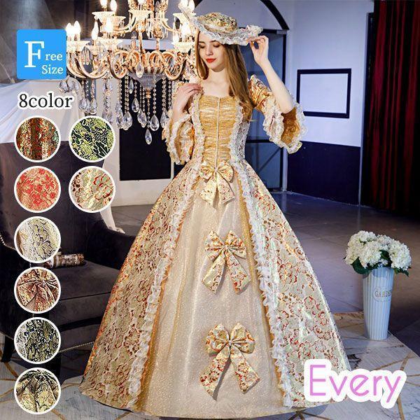 貴婦人貴族風ステージ衣装中世貴族風お姫様ドレスヨーロッパ貴族服ロングドレス新劇S＆L仮装パーティー学園祭文化祭イベント演劇オペラ声楽ベージュ金