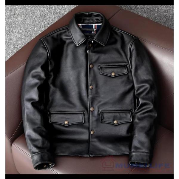 茶芯ホースハイド 復刻50's ドライビングコート レザージャケット ブラック カーコート ブレーキマン 株式会社S＆Lイタリアンレザー 馬革
