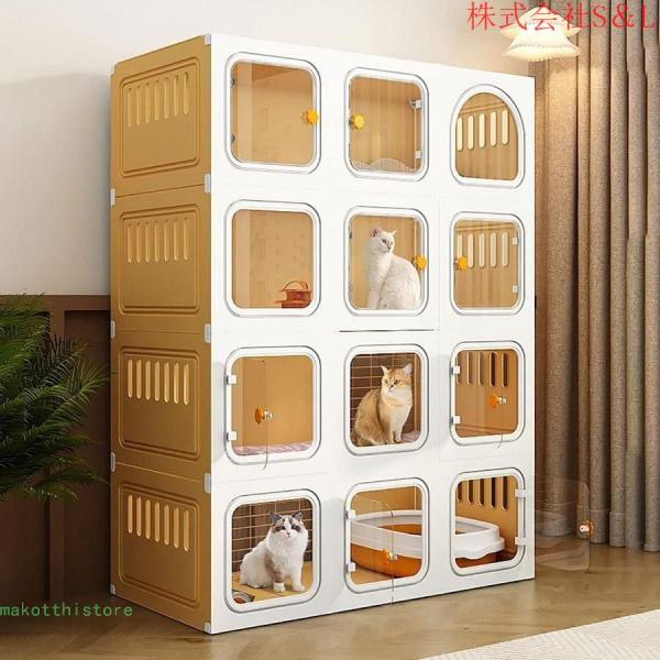 屋内猫ケージ、猫ケージベビーサークル、屋外猫囲い、小動物ケージ、猫キャビネット半密閉式取り外し可能S＆L2?3匹の猫に最適な大型運動場Color : Without litt