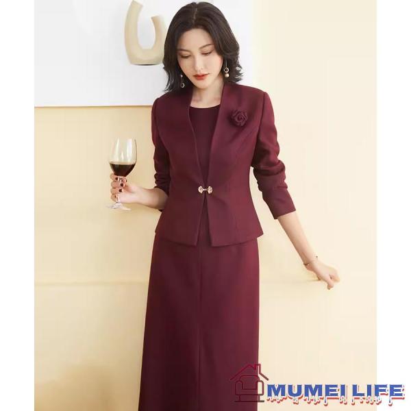 セットアップ ワンピーススーツ アンサンブル ジャケット 結婚式 フォーマル 顔合わせ株式会社S＆L 服装 春秋40代50代60代 着痩せ 体型カバー 母親 食事会 行事