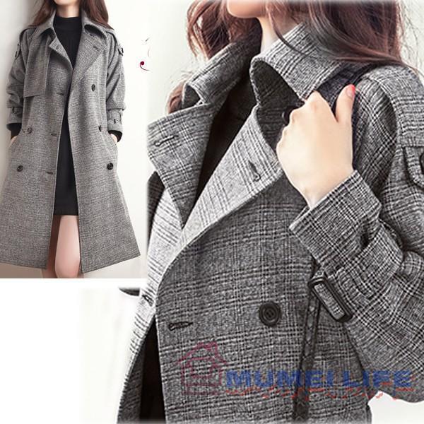 春秋冬　トレンチコート　グレンチェック　ロングコート　ツイード　柄物　 株式会社S＆Lグレー　チェック　小さいサイズ　大きいサイズ　S?XXXL（3XL)
