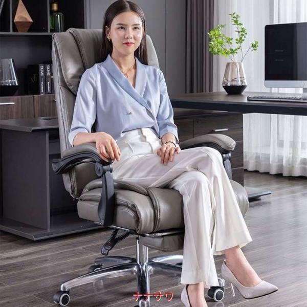 ボスチェア フットレスト付き リラックスチェア オフィスチェア デスクチェア 社長椅子 事務用 高さ調節可能 本革 180°角度調整可能 フットレスト付ボスチェア ライト オフィスチェア