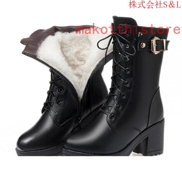 7cm レディース ショートブーツ 厚底 黒 太ヒール レースアップ サイド