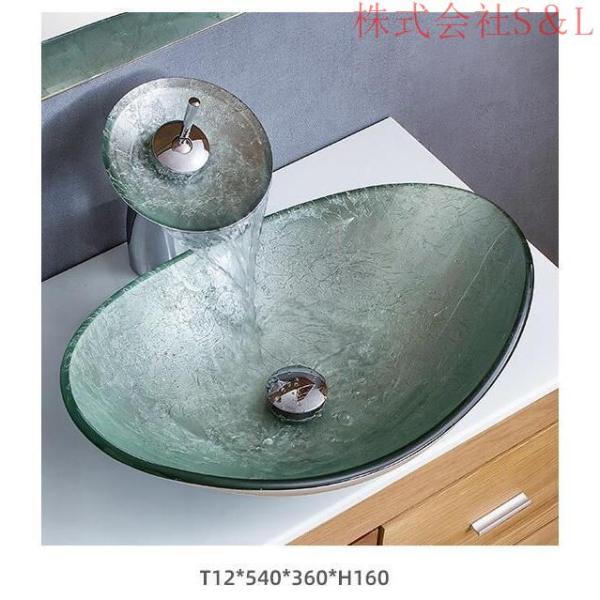 洗面台 個性的なアート鉢 洗面器シンク ブルー 受け皿 セット 水道