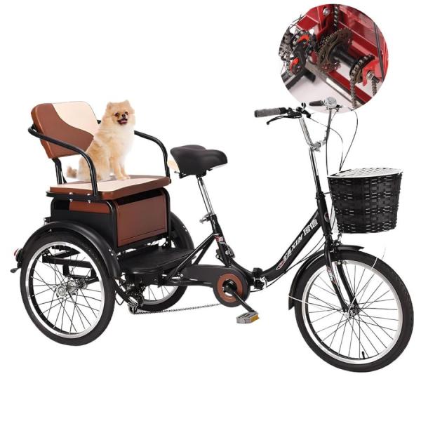 三輪自転車高齢者用3輪自転車折りたたみ式三輪自転車3輪クルーザーバイク大人用三輪車アショッピングバスケット付き3輪バイクS＆Lダブルブレーキ自転車高炭
