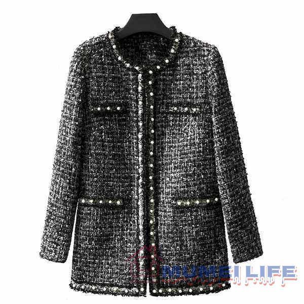 ノーカラージャケットツイードロングジャケット結婚式ブラック入学式七五三卒業式大きいサイズ有り　株式会社S＆L女子会20代30代40代50代　ミセス ノーカラージャケットツイードロングジャケット結婚式ブラック入学式