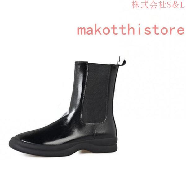 レディース ショートブーツ 本革 サイドゴアブーツ 牛革 ローヒール チェルシーブーツ S＆L 厚底 身長アップ アンクルブーツ プラットフォーム レザー 4.5cm