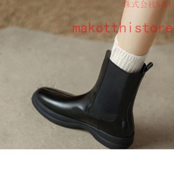 レディース ショートブーツ 本革 サイドゴアブーツ 牛革 ローヒール チェルシーブーツ S＆L 厚底 身長アップ アンクルブーツ プラットフォーム レザー 4.5cm
