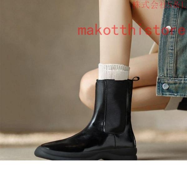 レディース ショートブーツ 本革 サイドゴアブーツ 牛革 ローヒール チェルシーブーツ S＆L 厚底 身長アップ アンクルブーツ プラットフォーム レザー 4.5cm