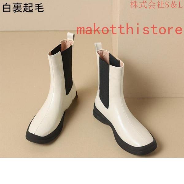 レディース ショートブーツ 本革 サイドゴアブーツ 牛革 ローヒール チェルシーブーツ S＆L 厚底 身長アップ アンクルブーツ プラットフォーム レザー 4.5cm