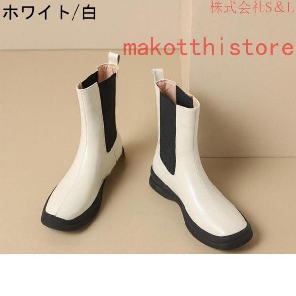 レディース ショートブーツ 本革 サイドゴアブーツ 牛革 ローヒール チェルシーブーツ S＆L 厚底 身長アップ アンクルブーツ プラットフォーム レザー 4.5cm