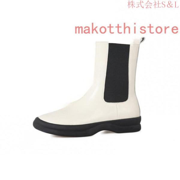 レディース ショートブーツ 本革 サイドゴアブーツ 牛革 ローヒール チェルシーブーツ S＆L 厚底 身長アップ アンクルブーツ プラットフォーム レザー 4.5cm