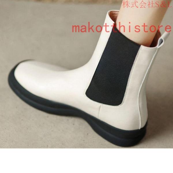 レディース ショートブーツ 本革 サイドゴアブーツ 牛革 ローヒール チェルシーブーツ S＆L 厚底 身長アップ アンクルブーツ プラットフォーム レザー 4.5cm