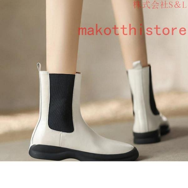 レディース ショートブーツ 本革 サイドゴアブーツ 牛革 ローヒール チェルシーブーツ S＆L 厚底 身長アップ アンクルブーツ プラットフォーム レザー 4.5cm