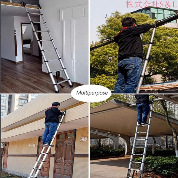 はしご、ワンボタン格納式＆フック付き伸縮式はしご、Rv/庭/屋根裏/屋根/ 2M / 10.5Ft用の多目的伸縮はしご_5