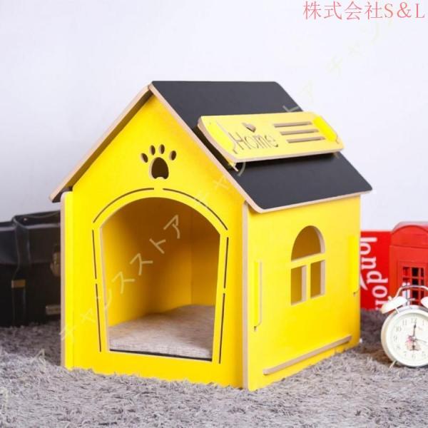 [JUI3N]犬ハウス天然木小型犬木目調夏犬小屋ペットハウス猫ハウス猫ベッド室内用ペットベッド窓あり寝床S＆L組み立て簡単マット付き中型犬ネコ用_3