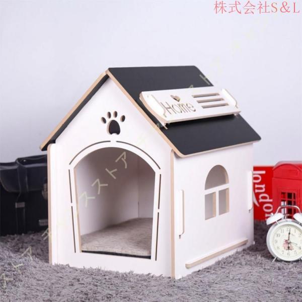 [JUI3N]犬ハウス天然木小型犬木目調夏犬小屋ペットハウス猫ハウス猫ベッド室内用ペットベッド窓あり寝床S＆L組み立て簡単マット付き中型犬ネコ用_7