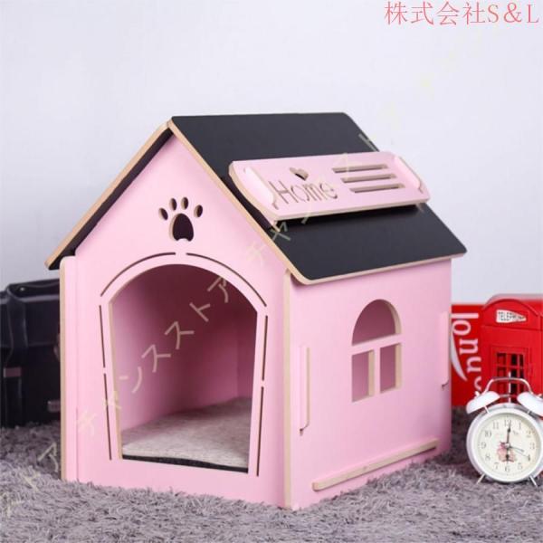 [JUI3N]犬ハウス天然木小型犬木目調夏犬小屋ペットハウス猫ハウス猫ベッド室内用ペットベッド窓あり寝床S＆L組み立て簡単マット付き中型犬ネコ用_8