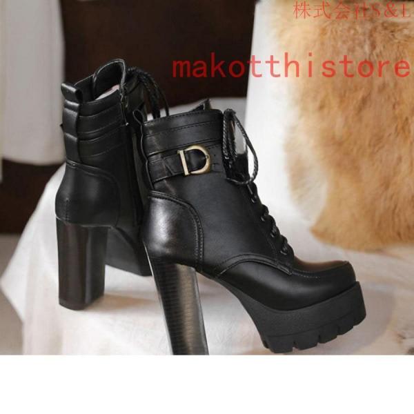 11.5cm レディース ショートブーツ 厚底 太ヒール サンダル レースアップ 編み上げ 黒 ブラック コスプレブーツ S＆Lライブ ゴスロリ パンク ロックファッション