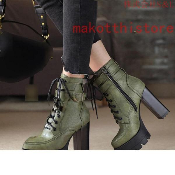 11.5cm レディース ショートブーツ 厚底 太ヒール サンダル レースアップ 編み上げ 黒 ブラック コスプレブーツ S＆Lライブ ゴスロリ パンク ロックファッション